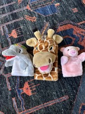 Lot Of 3 Hand Puppets Giraffe, Dolphin, Pig