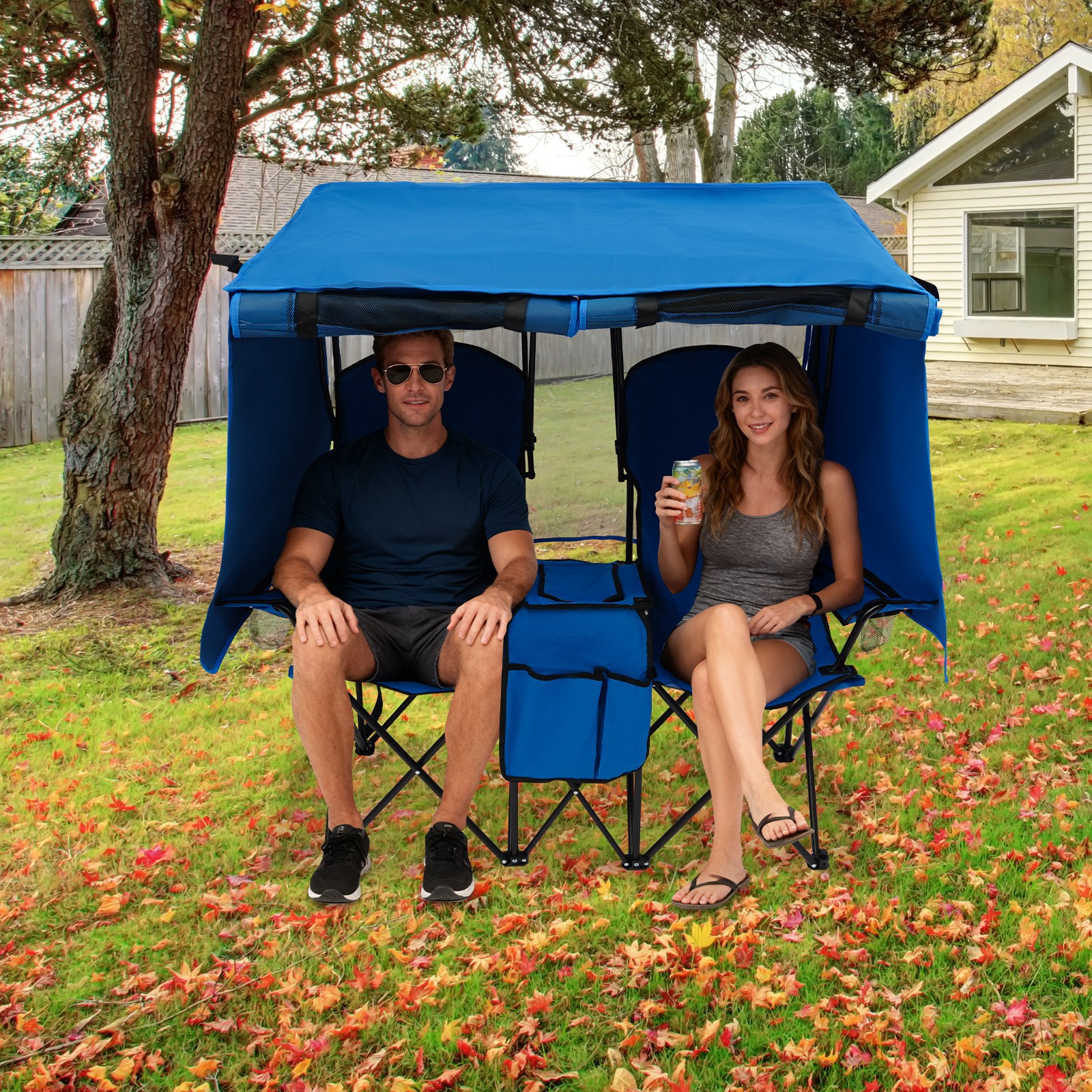 Foldable Picnic Beach Camping Chair With Canopy Shade Outdoor Folding Chair
