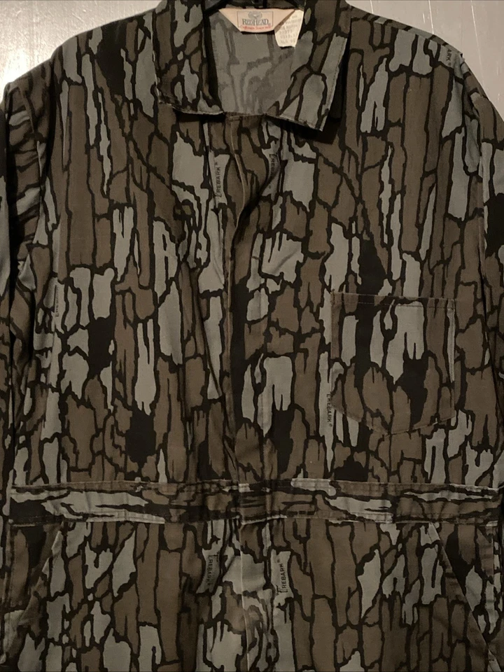 Mono de Caza Camuflaje Corteza de Árbol Pelirroja De Colección XL Hecho en EE. UU. Cremallera de Garra Foto 2 de 4
