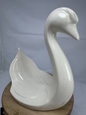 VTG  88 Handmade Ceramic White Swan Washcloth Towel Holder Bathroom MCM Signed