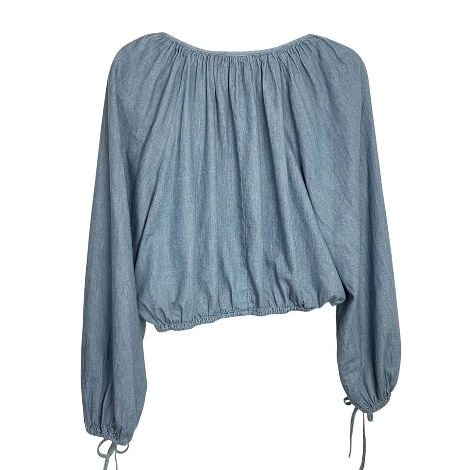 Top corto Kori Chambray para mujer S azul manga larga cuello en V hippie boho festival Foto 2 de 4
