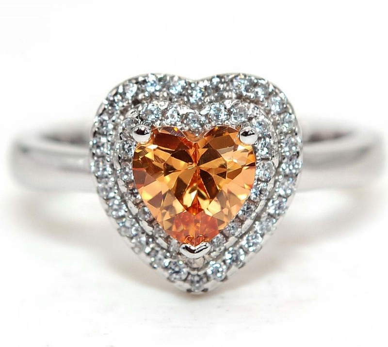 Heart 2CT  Padparadscha 925 Sterling Silver Ring Sz 6 MM3-3