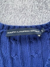 VTG Polo Ralph Lauren Sport Cable Knit Sweater Women’s Size S V-neck Blue