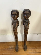 Pr Carved Wood Figural Pediments 