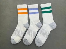 3 Pairs Bombas Men's Retro three-color stripes Half-calf socks Size Large white