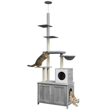 2 in 1 Floor to Ceiling Cat Tree with Litter Box Enclosure Bed Scratching Posts