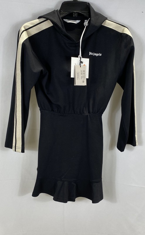 Palm Angels Girls Classic Track Dress Black Logo Hooded NWT Size 10 Years