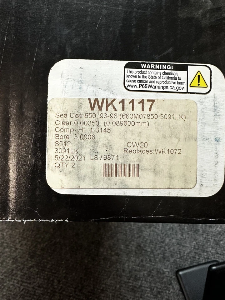 Wiseco WK1117 Dual Oversize Piston Top End Rebuild Kit Sea-Doo GTX SPX 650 93-96 - Image 3 of 4