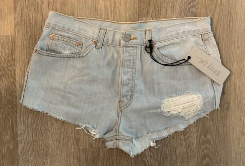 (NWT) Nasty Gal Juniors Size 27 Light Blue Distressed Button Front Denim Shorts
