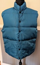 Lands End Unisex Teal Green Snap Up Nylon Puffer Vest Size Med