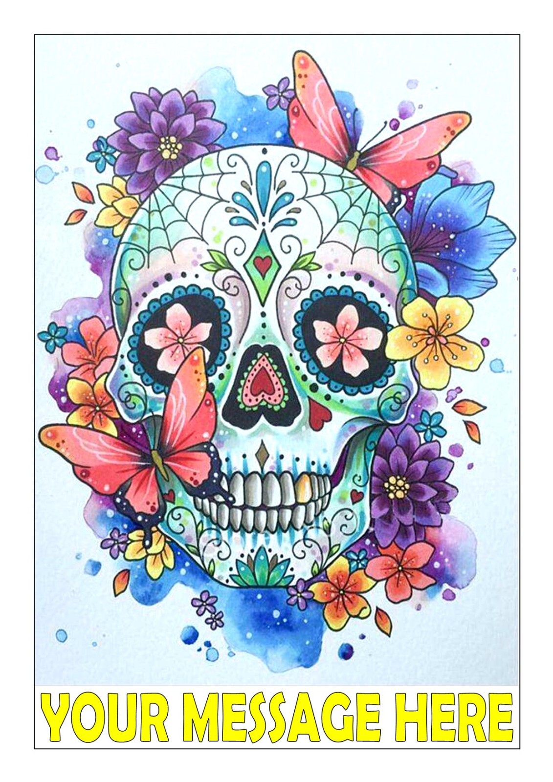 DAY OF THE DEAD / SKULL PERSONALISED CAKE TOPPER A4  EDIBLE ICED/ ICING