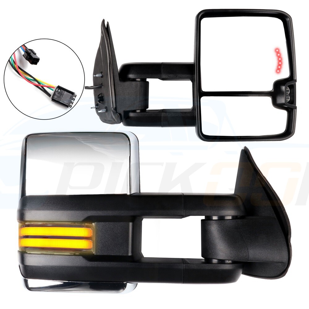 2 X Towing Mirrors Chrome Power Heated Dynamic LED Signals For Chevy GMC 99-02