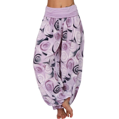 Women Elastic Waist Boho Floral Harem Trousers Baggy Wide Leg Palazzo Pants - Picture 5 of 60