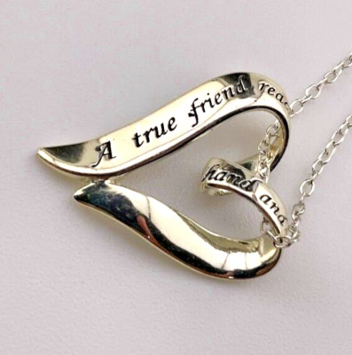 LA 925 STERLING SILVER ''A TRUE FRIEND..RIBBON HEART NECKLACE 18'' FRIENDSHIP 1937