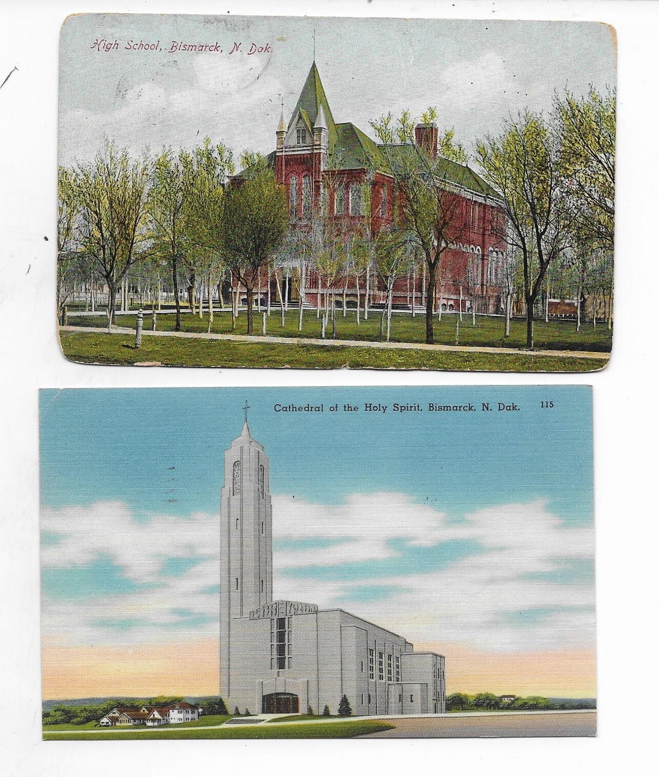 Bismark, ND 2 Cards School Church North Dakota eBay