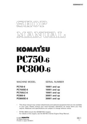 Komatsu PC750-6, PC750SE-6, PC750LC-6,PC800-6,PC800SE-6 Excavator Service Manual