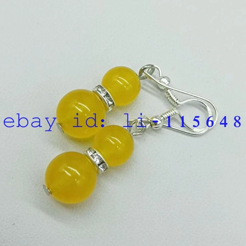 Delicados pendientes redondos de cuentas de piedras preciosas de topacio amarillo de 8/10 mm Foto 4 de 4