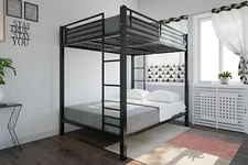 Metal FULL Over FULL Bunk Bed and Ladder Bedroom Furniture BLACK No Mattresses