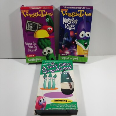 Lot of 3 Veggietales VHS Where's God When I'm S-Scared Silly Sing Along LarryBoy