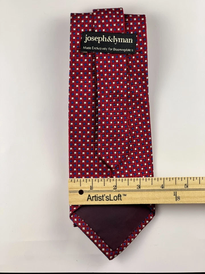JOSEPH & LYMAN HECHO PARA BLOOMINGDALES CORBATA 100% SEDA A CUADROS ROJA/AZUL Foto 3 de 3