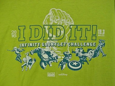 2016 Disneyland 1/2 Marathon INFINITY GAUNTLET Lime Green T-Shirt XLarge NEW