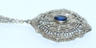Edwardian 14K White Gold~Blue Sapphire~Pearls~ Peacock Feather~ Lavalier Pendant — photo 8
