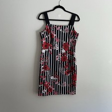 Adrianna Papell Women 10 Striped Floral Printed Sleeveless Scuba Sheath Dress