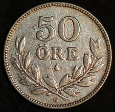 1936 Sweden 50 Ore Gustaf V KM# 788