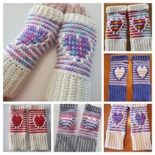 Made to order Women's Handmade Crochet Mosaic Heart Fingerless/Texting Gloves