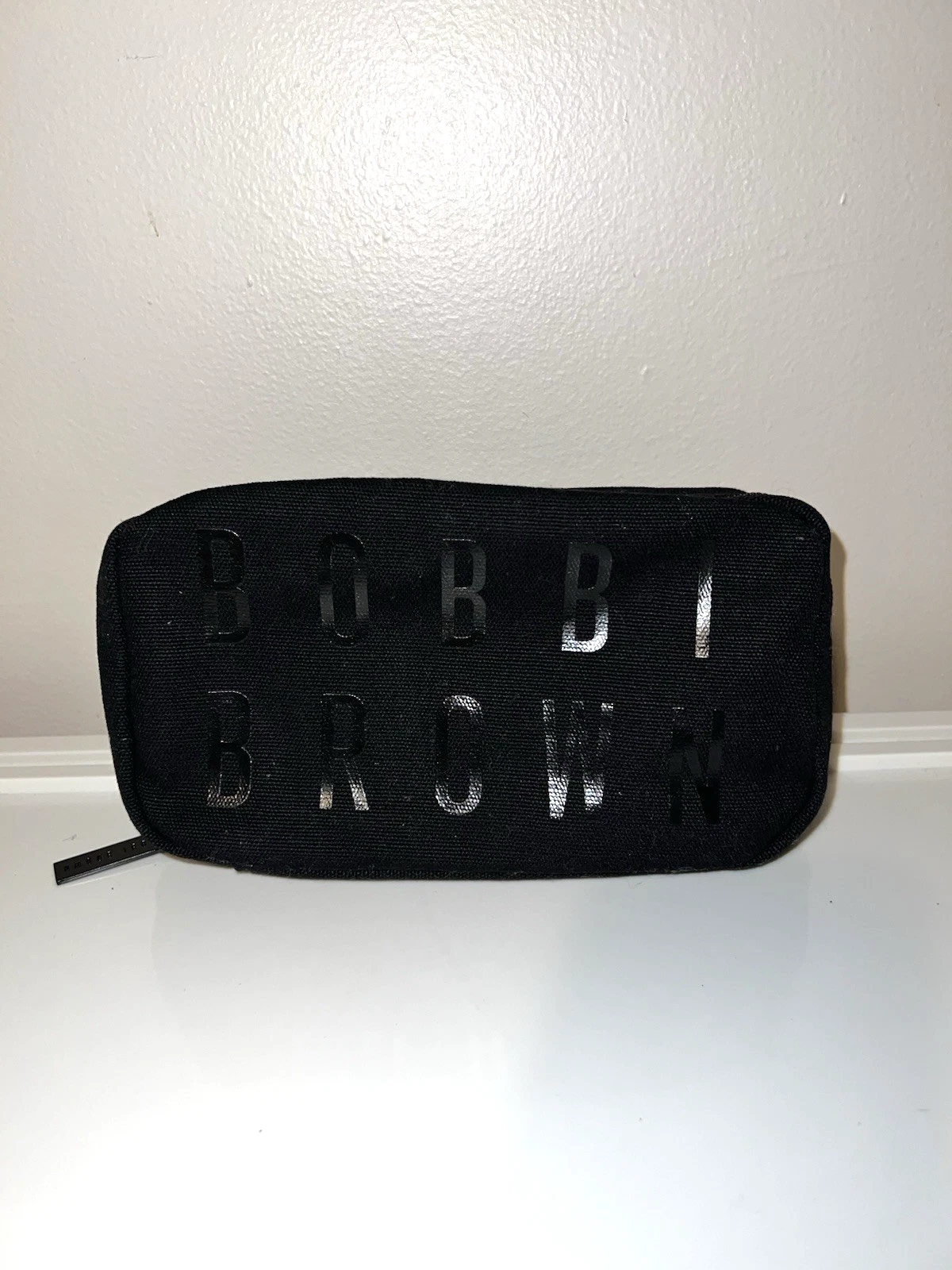 BOBBI BROWN Black Canvas Zippered Cosmetic Makeup Bag Case Organizer Purse
