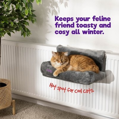 Petlicity Kuschelgepolstertes Katzenheizkörperbett grau waschbar Fleece Hängematte