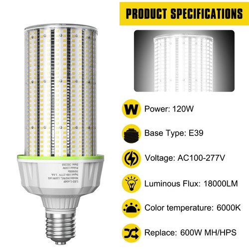 120W Commercial LED Corn Light Bulb E39 Base Warehouse HighBay Lighting 6000K - Picture 4 of 14