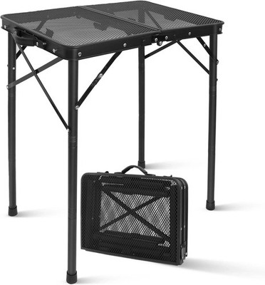 Small Folding Grill Table for Outside, 3 Heights Adjustable Lightweight Black