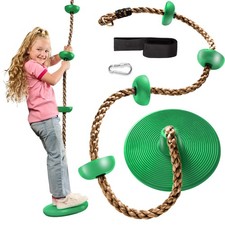 Tree Swing for Kids - Single Disc Seat and Brown Climbing Rope Set w/Carabine...