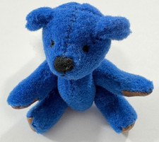 VINTAGE MINIATURE HANDMADE JOINTED PLUSH BLUE TEDDY BEAR 2.5  