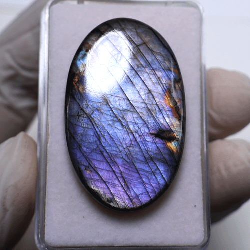 Finland 63.8 CT Natural Labradorite Purple Fire 41mmx25mm Oval Cabochon Gemstone