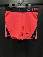 NIKE DRI-FIT PRO Shorts Girls L Coral Black Stretch Waist Compression Workout