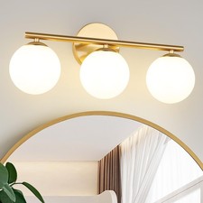 Globe Bathroom Light Fixtures 3-Light Brass Gold Vanity Light with Plastic Mi