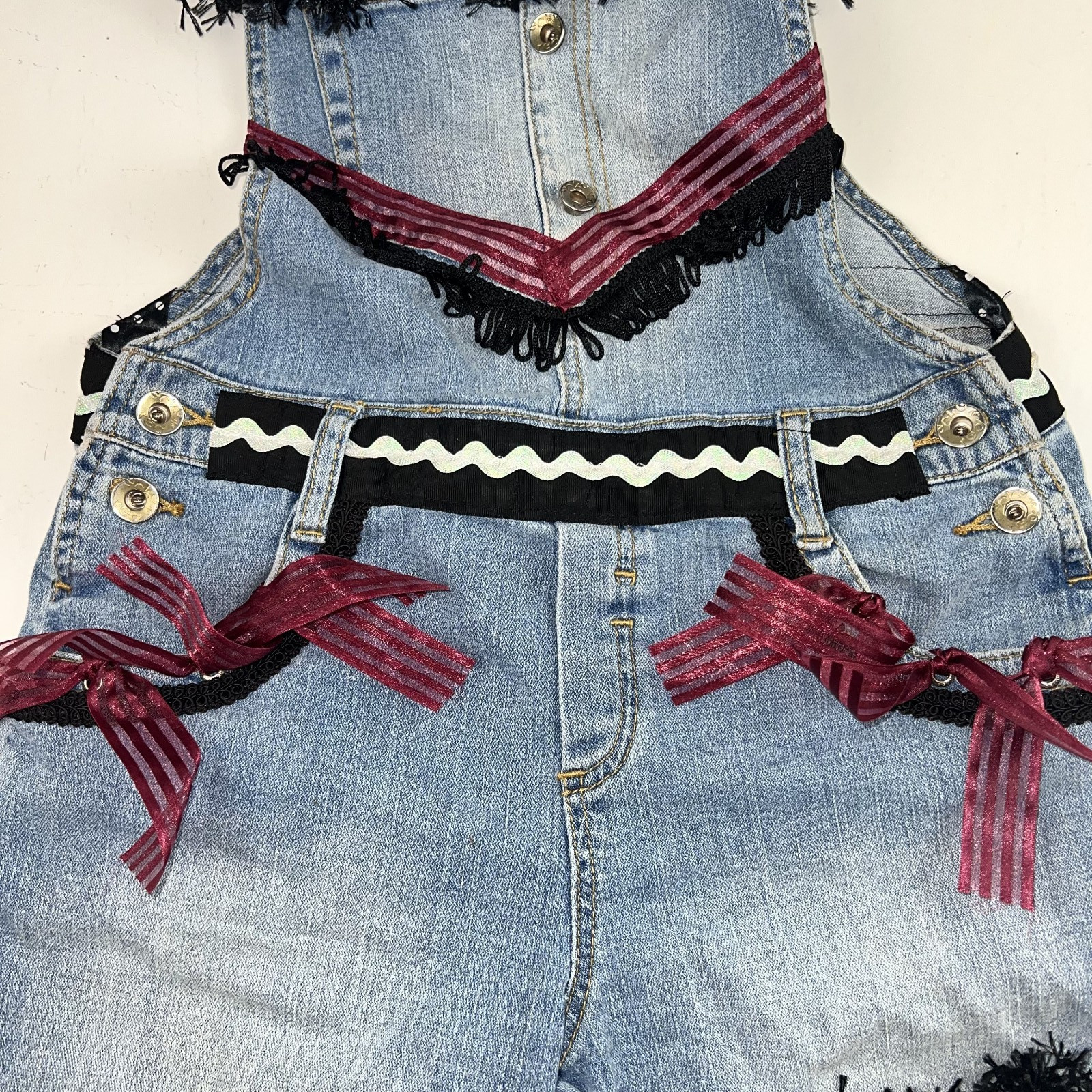 Ecko Red Patchwork Overall Shorts Boho Appliqué T… - image 3