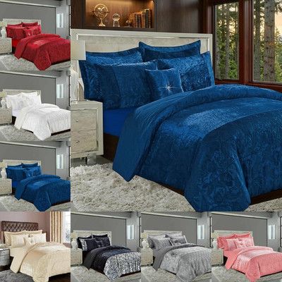 Modern Crushed Velvet Bettbezug Set King Size Glamour Bettwäsche Quilt Cover