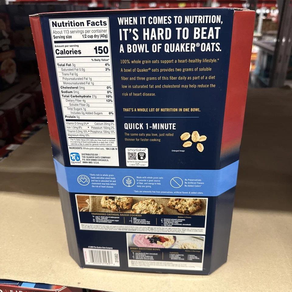 QUAKER OATS 快速 1 分钟燕麦片 非转基因 总计 10 磅 新鲜!! 免费送货!! — 第 3/4 张图片