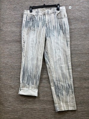 LOGO by Lori Goldstein Printed Boyfriend Jeans Womens 10 Gray High Rise Stretch 