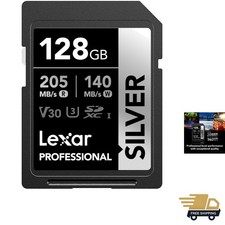128GB Professional Silver SD Card, UHS-I, C10, U3, V30, 4K, Up to 205/140 MB/...
