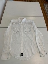 Wrangler Rock 47 Shirt Medium White Pearl Snap Cowboy Rodeo Western Stitched Y2K