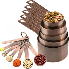 12 Piece Measuring Cups and Spoons Set Stainless Steel Copper with Leveler