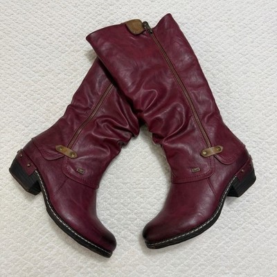 Rieker Sierra Knee High Burgundy Boots Women s Size 41