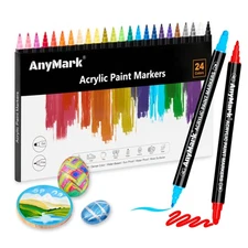 24 Colors Acrylic Paint Markers, Dual Tip with Dot Tip and Fine Tip Premium A...