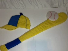 Vintage 1980s Russ Amram's Baseball Bat Wall Hanging Soft Fabric And Cap Hat