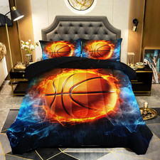 3Pcs Basketball Comforter Set Full,Fire and Water Bedding Set for Teens Boys Gir