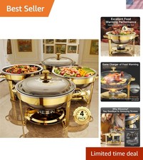 Chafing Dishes for Buffet, 4 Pack 5QT Round Stainless Steel Chafing Dish Set ...